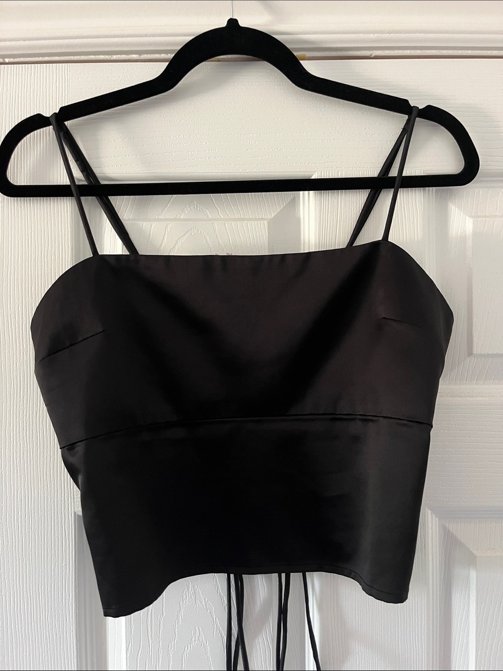 Dynamite Black Satin Spaghetti Strap Crop Top